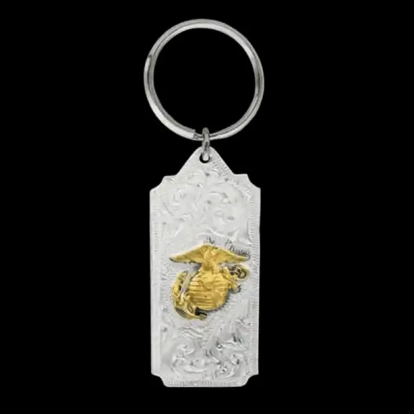 Show your support with our Gold USMC Keychain. Meticulously crafted, it's a symbol of pride and dedication for Marines and supporters alike. Pair it with your custom belt buckle order!